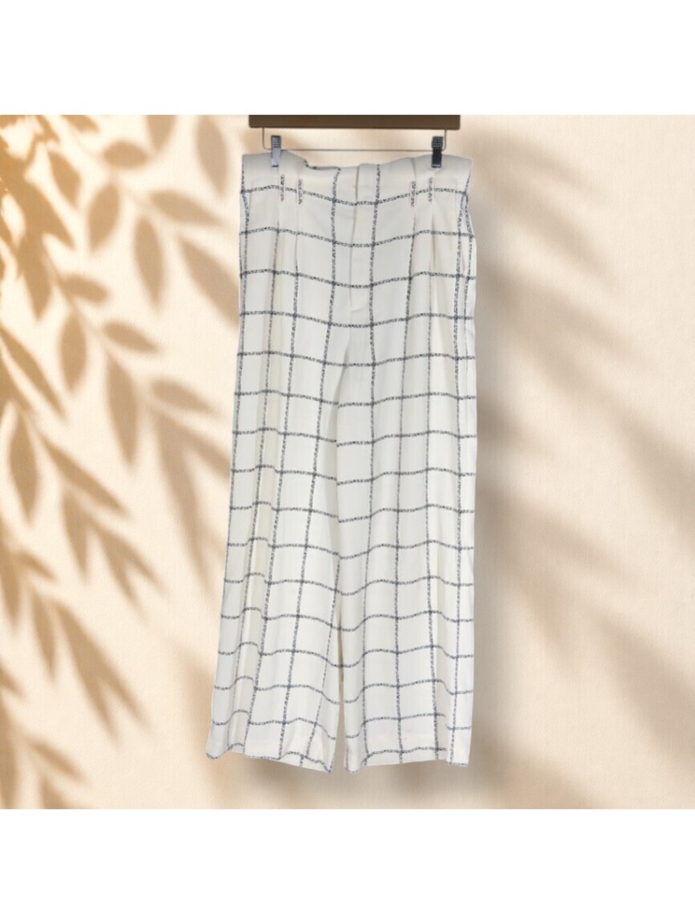 Express Pants Women 10 White Plaid High Rise Wide Leg Flat Front Pockets Casual